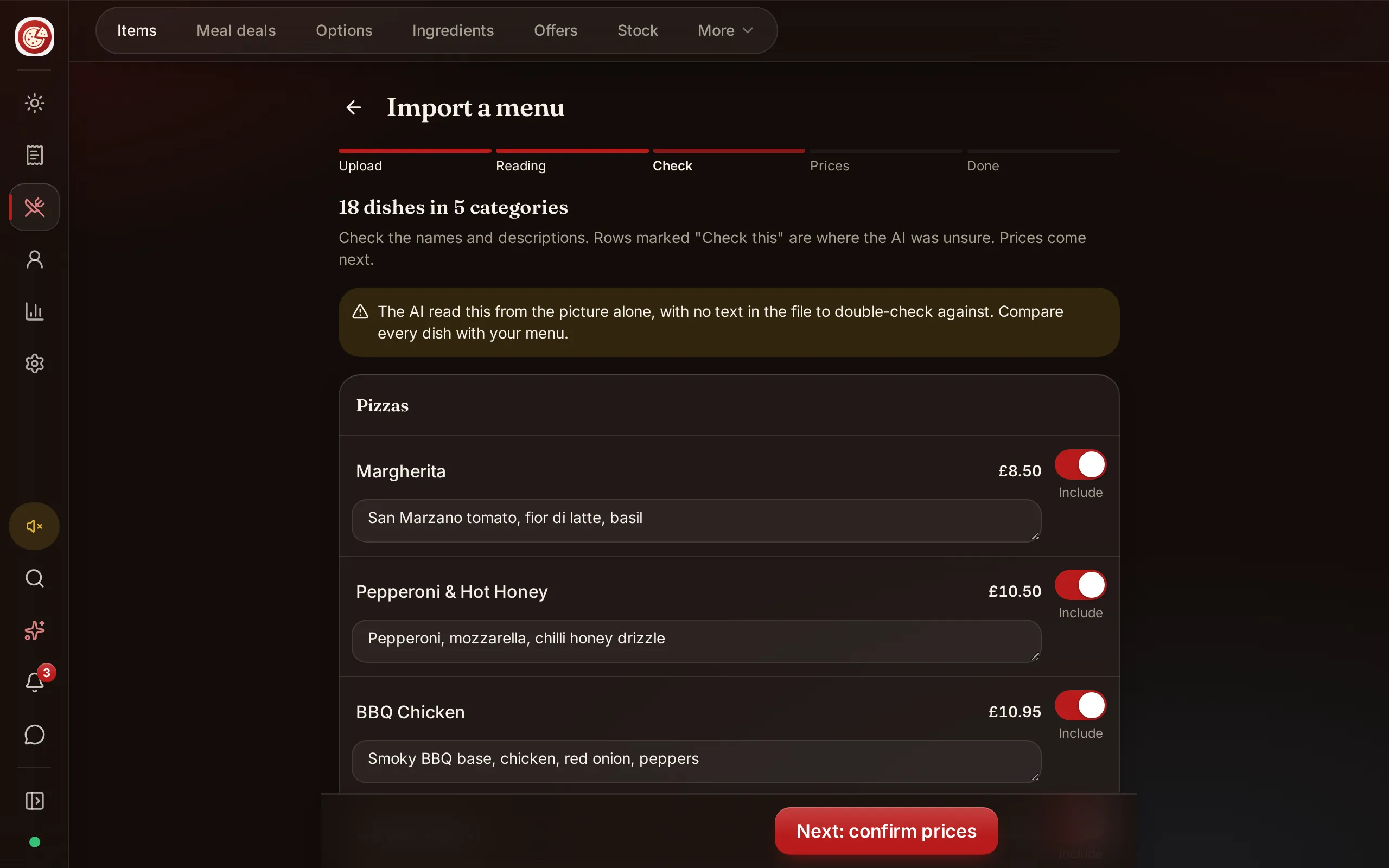 Importing a menu from photos in DineHarbor Manager