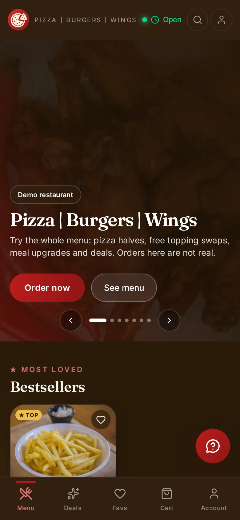 متجر Crustwell Pizza & Grill الإلكتروني على هاتف: صورة رئيسية مع تقييم المطعم على Google، وزرا الطلب والقائمة، والأكثر مبيعًا والعروض